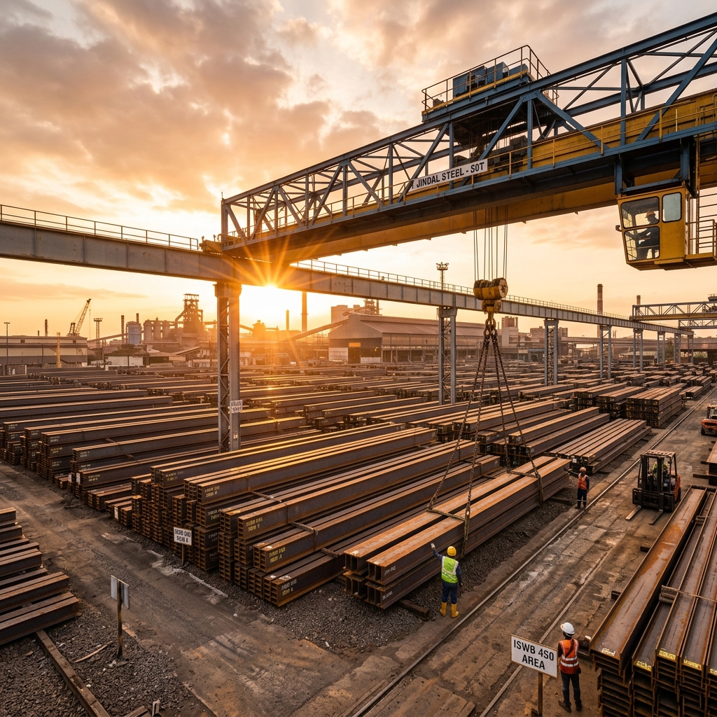 Mild Steel Beams and heavy structural I-Beams (ISMB) stacked in steel stockyard warehouse - Mildsteelbeam.com